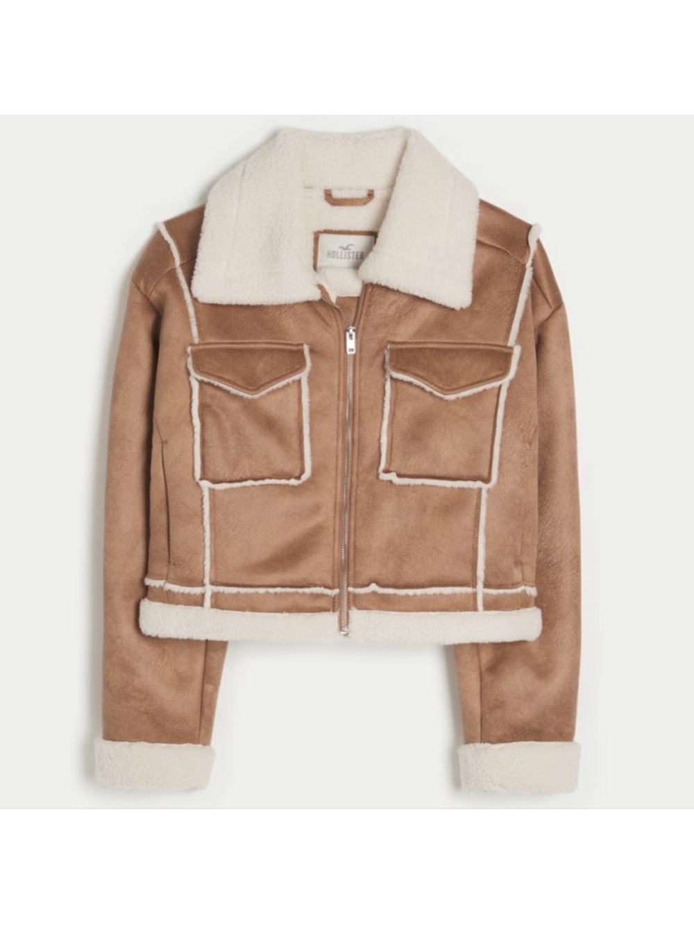 Hollister Crop Faux Shearling Biker Jacket Size L